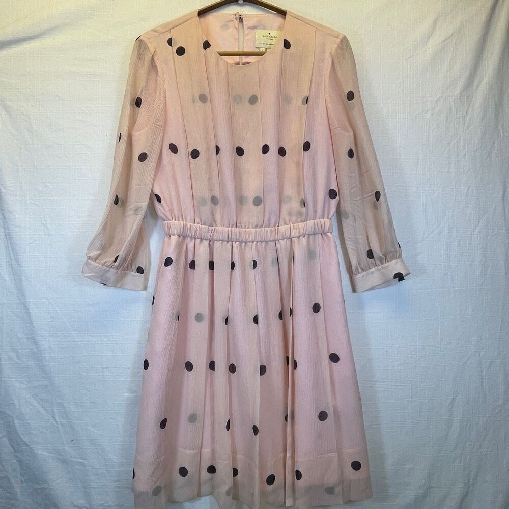Kate Spade Pink Black Polka Dot Tiny Spotlight Pleated Silk Mini Dress Size 8